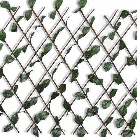 vidaXL Willow Trellis Fence 5 pcs with Artificial Leaves 180x90 cm - Brown