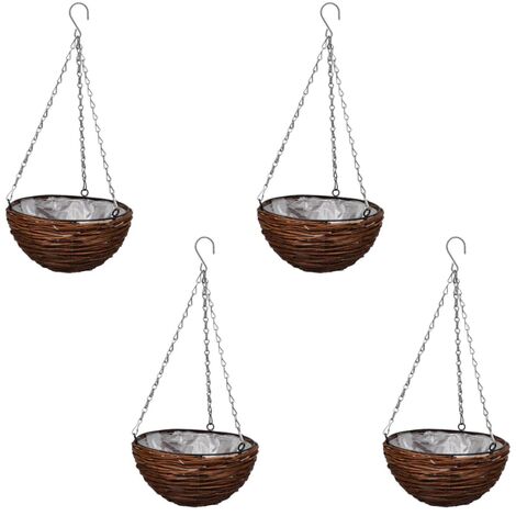 Hanging Round Willow Basket 4 pcs with Liner & Chain vidaXL