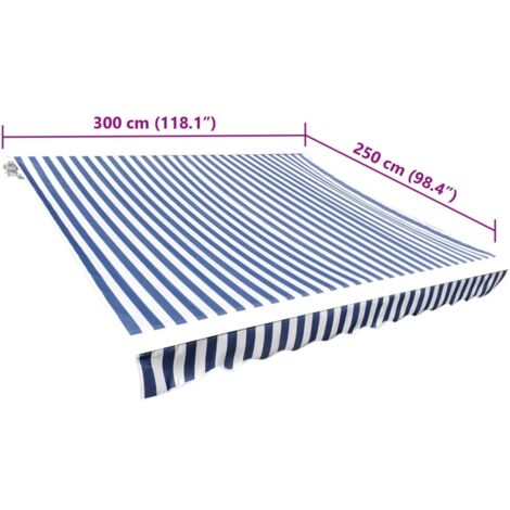 Awning Top Sunshade Canvas Blue & White 3 x 2.5 m (Frame Not Included) vidaXL