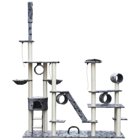 Cat Tree Deluxe 230-260 cm Grey with Paw Prints vidaXL