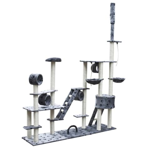 Cat Tree Deluxe 230-260 cm Grey with Paw Prints vidaXL