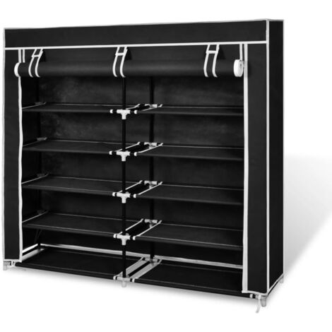 Fabric Shoe Cabinet with Cover 115 x 28 x 110 cm Black vidaXL