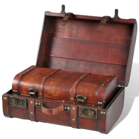 Wooden Treasure Chest 2 pcs Vintage Brown vidaXL