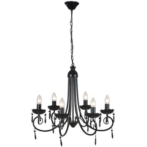 Pendant Ceiling Lamp Elegant Chandelier Black 6 Bulb Sockets vidaXL