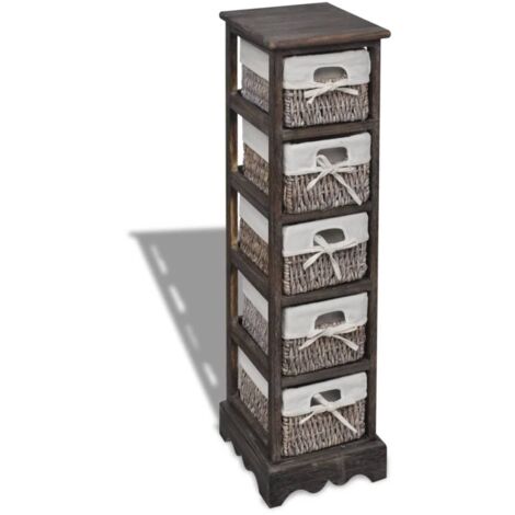 Wooden Storage Rack 5 Weaving Baskets Brown vidaXL