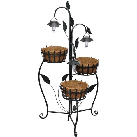 Vidaxl – Solar LED plant rack with 3 baskets – Dusk sensor – Solar powered – Warm white illumination – For balcony and terrace decoration (1/5)