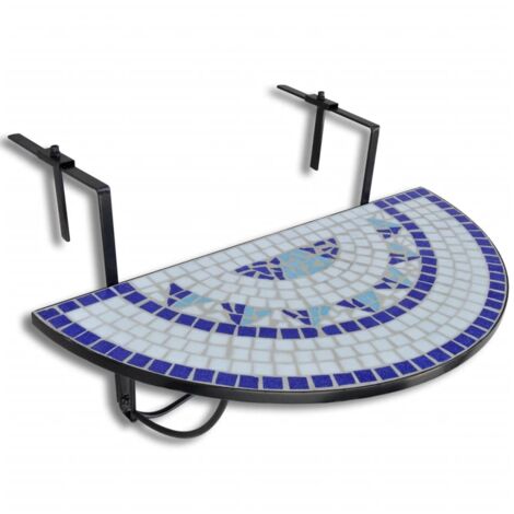 Hanging Balcony Table Blue and White Mosaic vidaXL