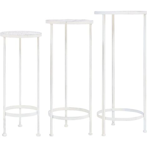 Plant Stand Set 3 Pieces Vintage Style Metal Antique White vidaXL