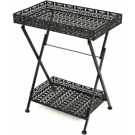 Folding Tea Table Vintage Style Metal 58x35x72 cm Black vidaXL