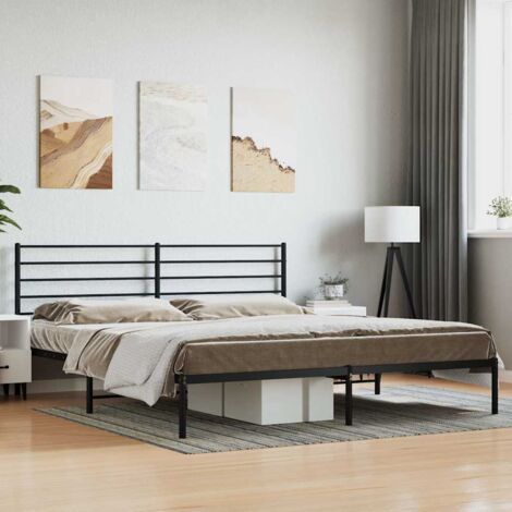 Metal Bed Frame without Mattress with Headboard Black 200x200cm vidaXL (1/5)