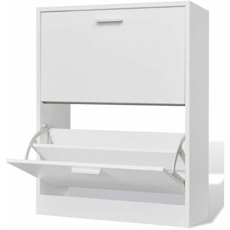 White Wooden Shoe Cabinet with 2 Compartments vidaXL