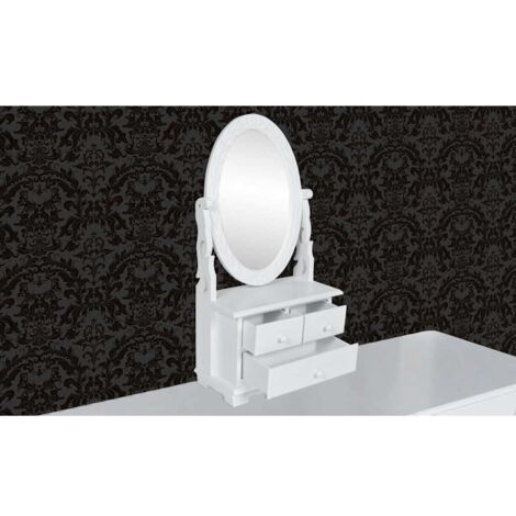 Vanity Makeup Table with Oval Swing Mirror MDF vidaXL