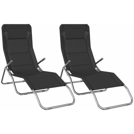 Folding Sun Loungers 2 pcs Black Textilene&Powder-coated Steel vidaXL (1/5)
