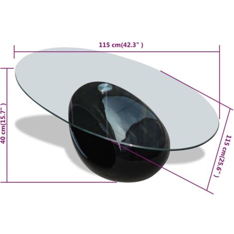 Coffee Table with Oval Glass Top High Gloss Black vidaXL