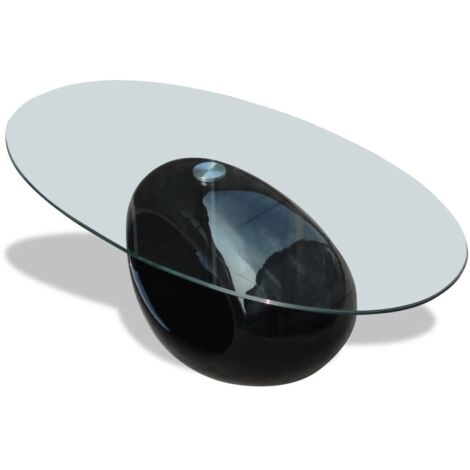 Coffee Table with Oval Glass Top High Gloss Black vidaXL
