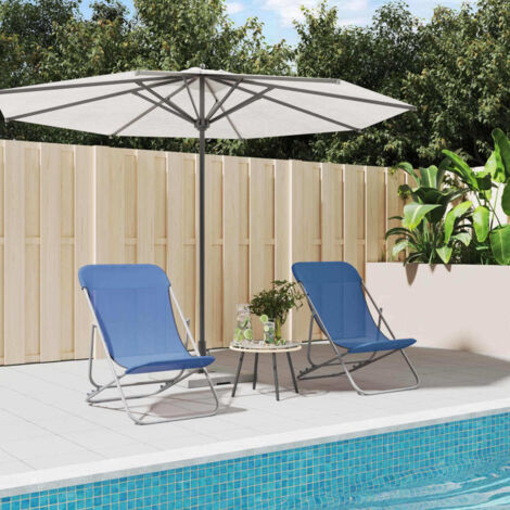 Folding Beach Chairs 2 pcs Blue Textilene&Powder-coated Steel vidaXL (1/5)