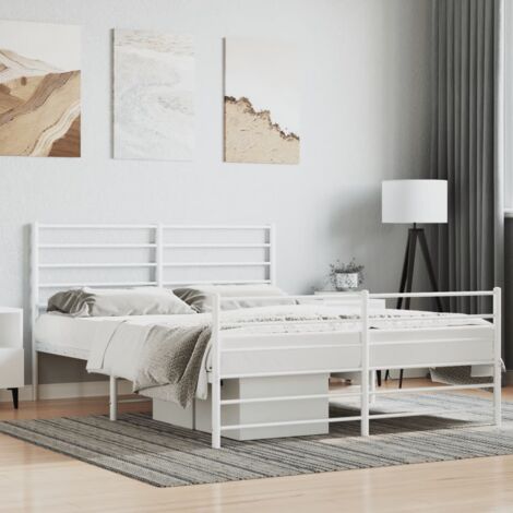 Metal Bed Frame without Mattress with Footboard White 140x200cm vidaXL (1/5)