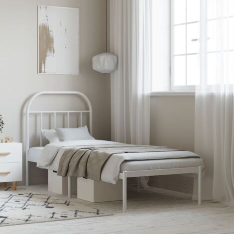 Metal Bed Frame without Mattress with Headboard White 75x190cm vidaXL (1/5)