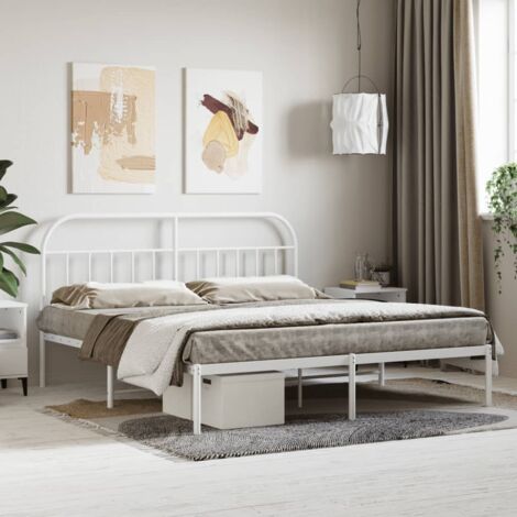 Metal Bed Frame without Mattress with Headboard White 160x200cm vidaXL (1/5)