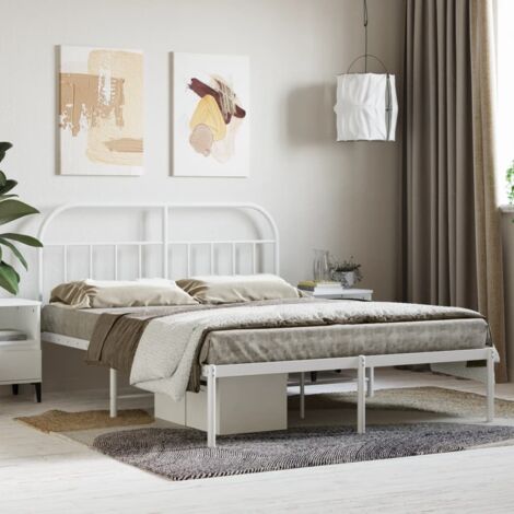 Bed Frame White Powder-Coated Steel 140x200 cm Tough Bed Frame vidaXL (1/5)