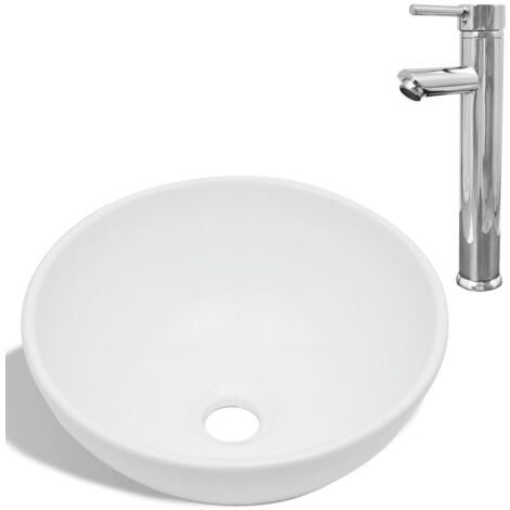 vidaXL Bathroom Basin with Mixer Tap Ceramic White Round - White