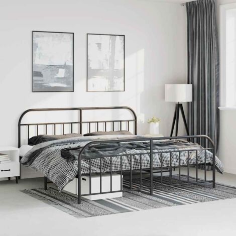 Bed Frame  Black  Powder-Coated Steel  Double-sized  Bed Frame vidaXL (1/5)