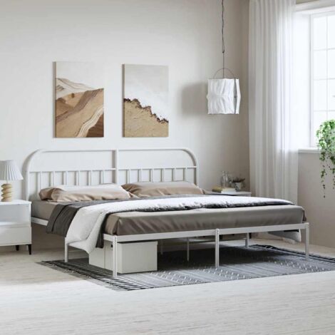 Bed Frame White Powder-coated steel 193x203 cm Bed Frame vidaXL (1/5)