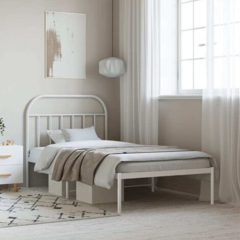 Bed Frame White Powder-coated steel Single Bed Frame vidaXL (1/5)