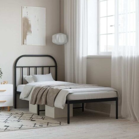 Metal Bed Frame without Mattress with Headboard Black 90x190cm vidaXL (1/5)