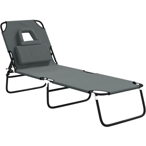 Folding Sun Lounger Grey Oxford Fabric&Powder-coated Steel vidaXL