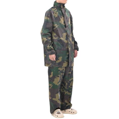 Men's Camo Print 2-Piece Rain Suit with Hood XL vidaXL