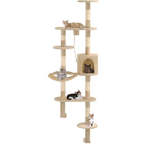 Cat Tree with Sisal Scratching Posts Wall Mounted 194 cm Beige vidaXL