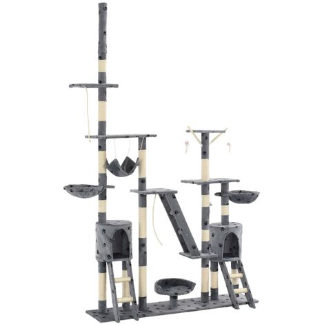 Cat Tree with Sisal Scratching Posts 230-250 cm Paw Prints Grey vidaXL