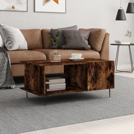 Coffee Table Smoked Oak 90x50x40 cm Engineered Wood vidaXL (1/5)