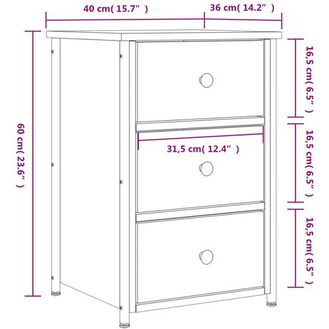 Bedside Cabinet Black 40x36x60 cm Engineered Wood vidaXL