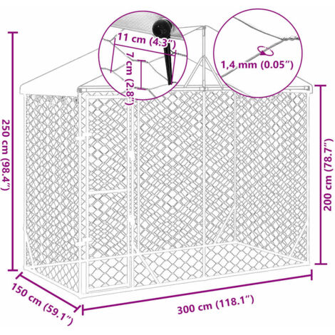 Outdoor Dog Kennel with Roof Silver 3x1.5x2.5 m Galvanised Steel vidaXL