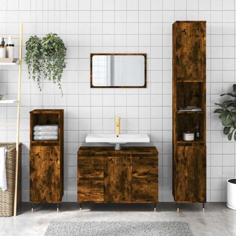 Bathroom Cabinet Smoked Oak 80x33x60 cm Engineered Wood vidaXL