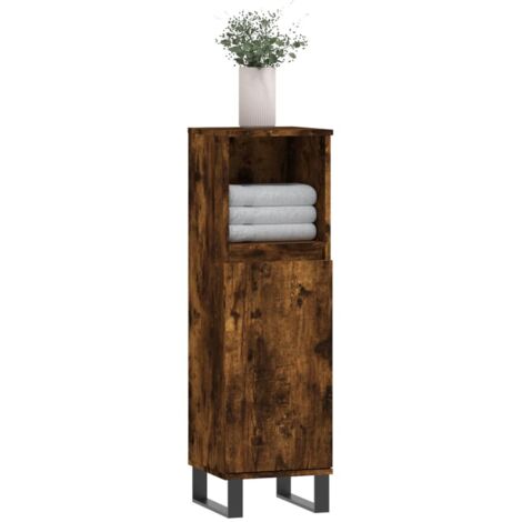 Bathroom Cabinet Smoked Oak 30x30x100 cm Engineered Wood vidaXL