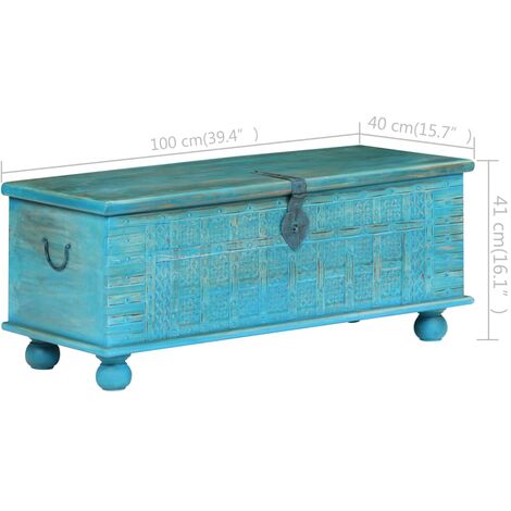 Storage Chest Solid Mango Wood Blue 100x40x41 cm vidaXL