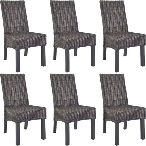 Dining Chairs 6 pcs Brown Kubu Rattan and Mango Wood vidaXL