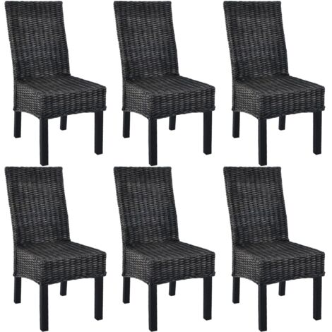 Dining Chairs 6 pcs Black Kubu Rattan and Mango Wood vidaXL