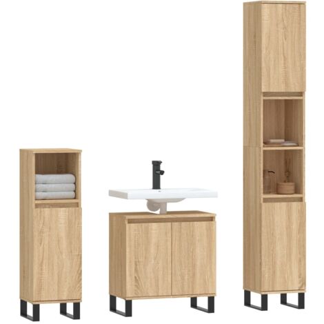3 Piece Bathroom Furniture Set Sonoma Oak Engineered Wood vidaXL