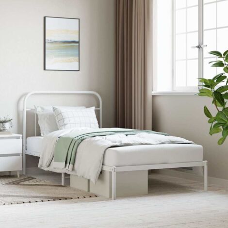 Bed Frame White Steel Single Bed Frame Rectangular Industrial vidaXL (1/5)
