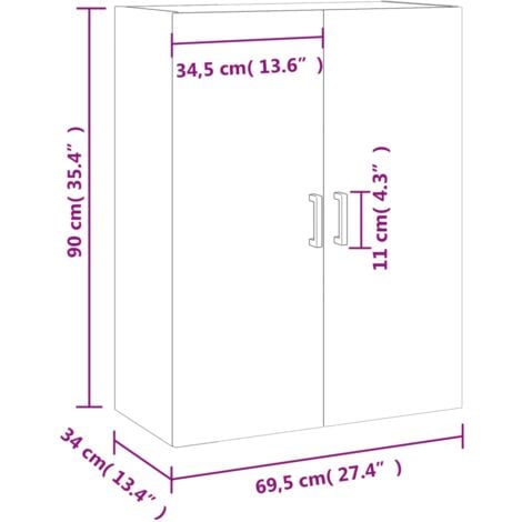 Wall Mounted Cabinet Brown Oak 69.5x34x90 cm vidaXL
