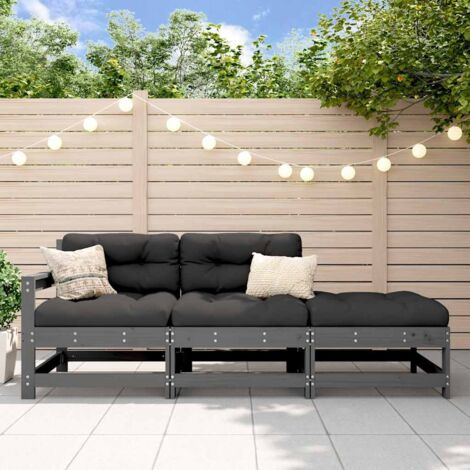 3 Piece Garden Lounge Set with Cushions Grey Solid Wood vidaXL (1/5)