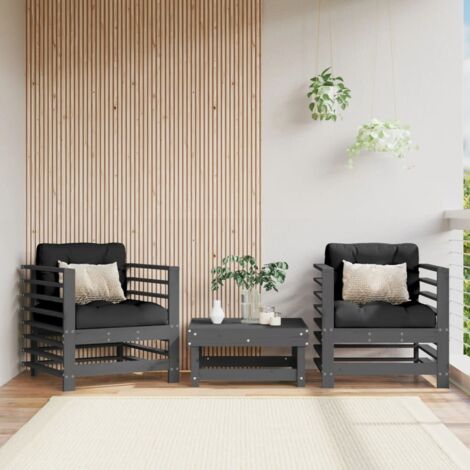 Garden Chairs with Cushions 2 pcs Grey Solid Wood Pine vidaXL