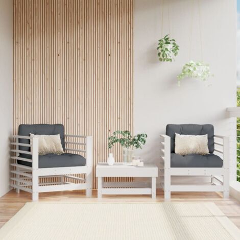 Garden Chairs with Cushions 2 pcs White Solid Wood Pine vidaXL