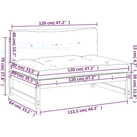 Middle Sofa Black 120x80 cm Solid Wood Pine vidaXL