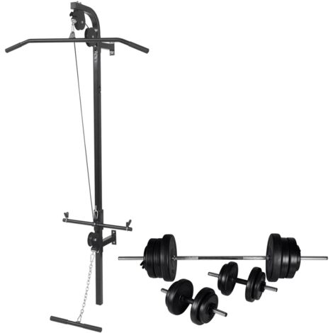 Wall-mounted Power Tower with Barbell and Dumbbell Set 60.5 kg vidaXL