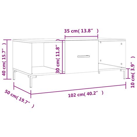 Coffee Table High Gloss White 102x50x40 cm Engineered Wood vidaXL
